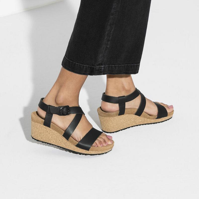 Birkenstock Papillio Sibyl Ring Spenne Lær Sandaler Dame Svarte | NO 177KOR